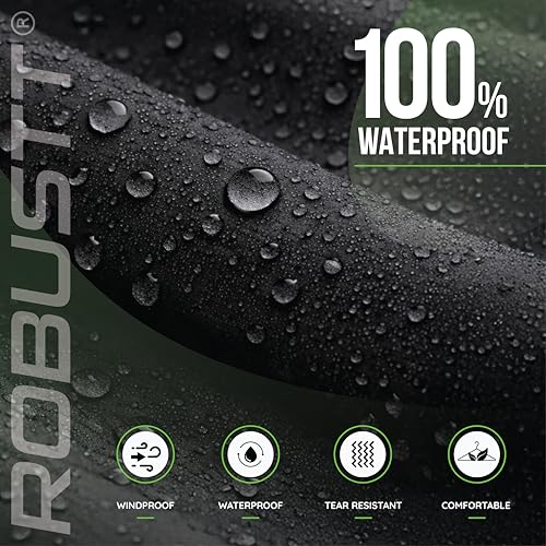 Image of Robustt PVC Waterproof Rain Suit for Men & Women (Size- M to L) Black Rain Coat with Hood, Air Vents & Reflective Strip | Bike Raincoat Pants with Elastic Waist & Snap Button Hem | Unisex Rain Jacket