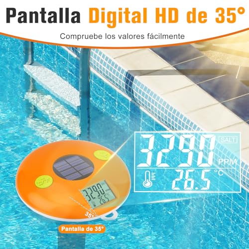 Miniatura 4 de Uiuzmar Medidor De Sal Solar Y Termómetro Flotante Para Piscinas, Comprobador Digital De Salinidad Y Temperatura Para Agua Salada, Jacuzzis, Spas Y Estanques