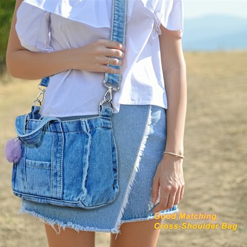 Image of SoonerCozer Crossbody Denim Purse Fashion Small Hobo Bag Stylish Handbag Tote Bag for Women
