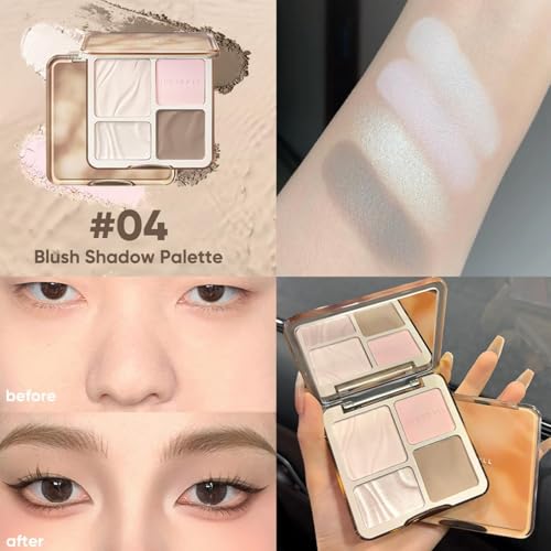 Image of JUDYDOLL Highlight & Contour Palette, All-in-One Matte Highlighter Contour Compact, Natural Brightening Finish for Cool Fair & Olive Skin (04 Blush Shadow Palette)