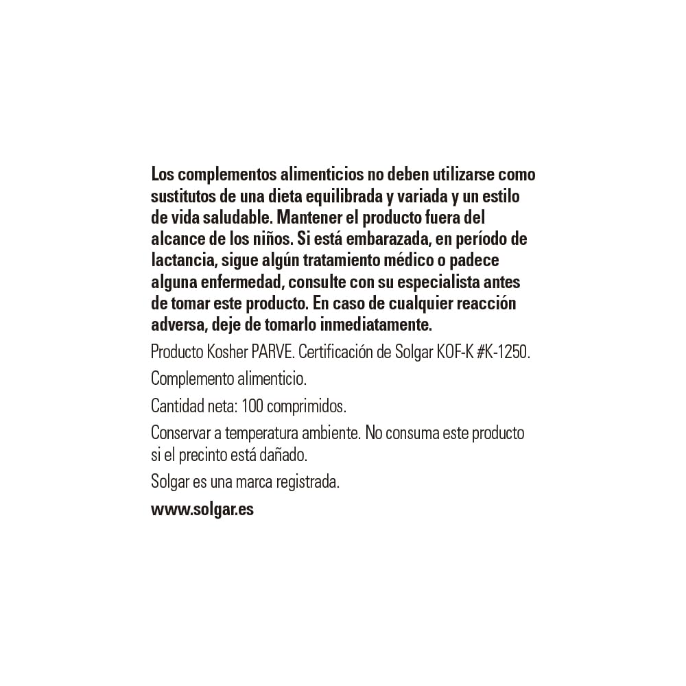 Solgar Vitamina B1 (tiamina) 500 Mg Comprimidos - Envase De, 100 Unidad