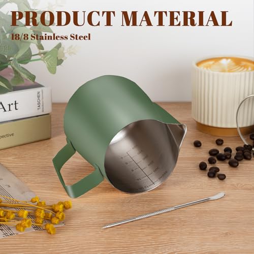 Image of Amrules Milk Frothing Pitcher 12oz Frother Cup Barista Tools, Green