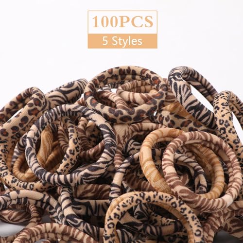 Image of Bessrung 100PCS Leopard Hair Ties, Seamless Hair Bands No Damage for Women | Animal Print Hair Ties, Snag-Free Hair Bands for Thick Thin Hair, Strong All-Day Hold, Hair Accessories for Everyday Use