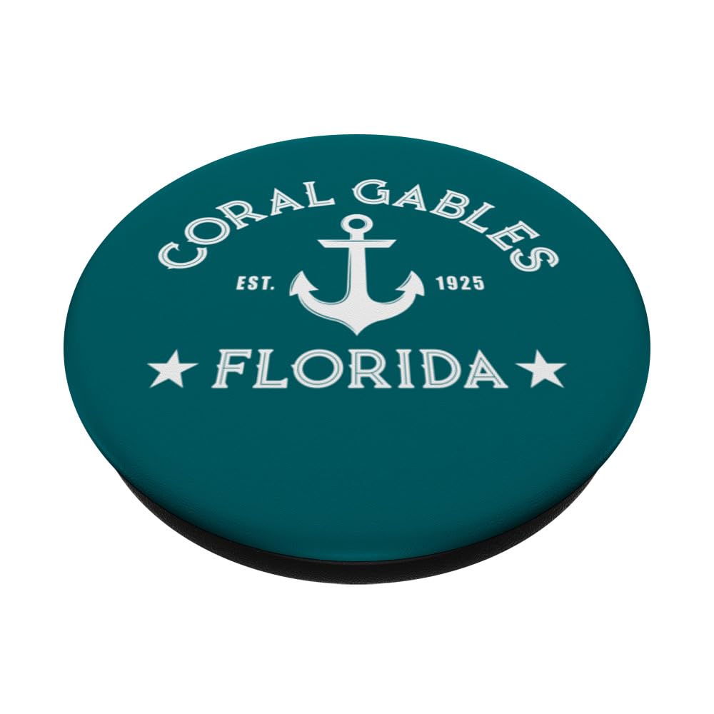 CORAL GABLES FL Nautical Design W. Anchor, Est 1925 PopSockets Swappable PopGrip, Black - Image 2