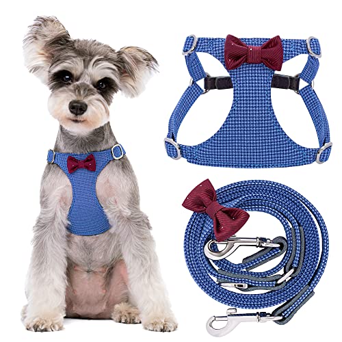 No Pull Small Dog Harness with Multifunction Dog Leash,Lightweight Soft Adjustable No Choke Escape Proof Pet Harness Vest Pet Harness Vest,Plaid Blue,S