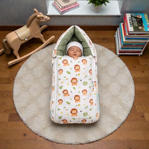 Image of NEW COMERS 3 in 1 Carry Nest Portable Cushion Bed with Waffle Texture Soft 100% Pure Muslin Padding Lightweight Travel Friendly Multi-Use Carry Wrap with Secure Support Design | Unisex Carry Bag Nest