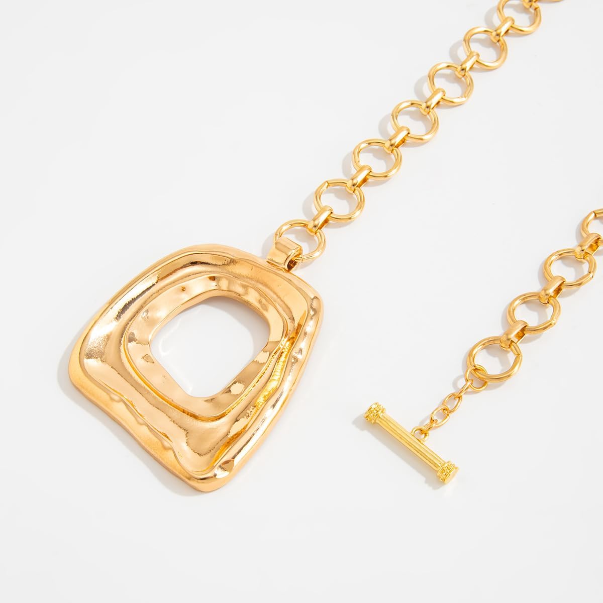 Chunky Open Geometric Pendant Toggle Clasp Circle Link Chain Necklace For Women Statement Modern Sculptural Bold Adjustable Collar Gold Color - Image 8