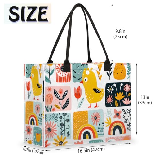 Cartoon Chicken Flowers Tote Bag for Women Large Beach Bag Reusable Tote Bags for Work Travel Beach Shopping2