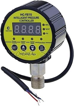 HC-Y810 Digital Pressur/e Gauge Intelligent Pump Negative Water Switch Controller YellowDC 12V,-100-0Kpa vacuum