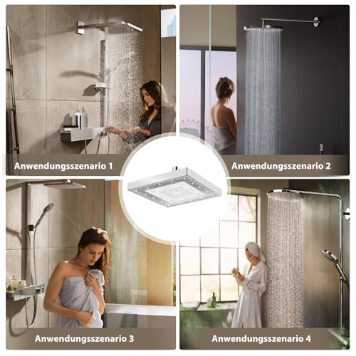 8 Zoll(20cm) Duschkopf Regendusche LED Kopfbrause Regenduschkopf mit 3 Farben Temperaturkontrolle, Hohem Durchfluss Brausekopf Dusche Quadratisch für Home Badezimmer
