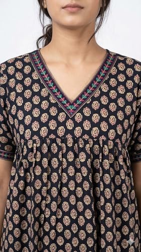 Image of Evolove Cotton Nighty Maxi for Women with Side Pocket | Floral Print Round Neck Short Sleeves Full Length Night Wear Gown