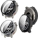KZIOACSH 2 Pack Case with Tempered Glass for Amazfit Balance 2, All Around Ultra-Thin Anti-Scratch Shockproof Hard PC Overall Screen Protector Protective Cover Shell,Clear+Black