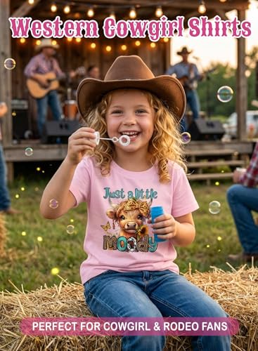 Image of Girls Western Cow T-Shirts - Cute Cowgirl Outfits for Kids Short Sleeve Shirts Funny Tops Rodeo Graphic Summer Tee