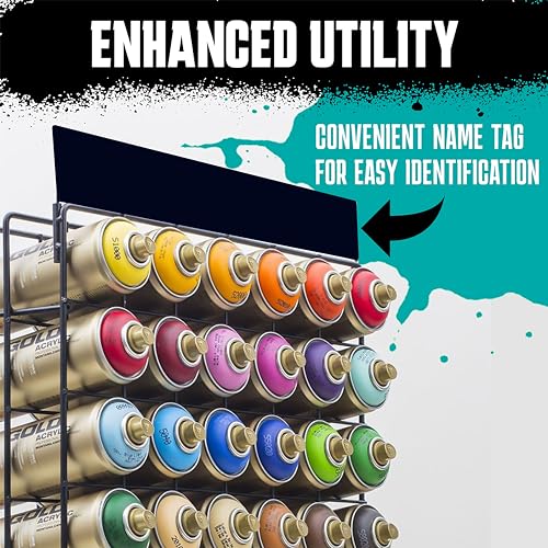 Image of Skywin TidyFriend Metal Spray Can Holder 17.3 x 13.4 x 5.3 Inches - Matte Black Spray Bottle Holder Wall Mount, Graffiti Art Supplies Organizer with a Removable Name Board (Black)