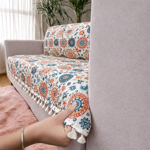 Image of Homerz Premium Printed Quilted Velvet Sofa Slip Cover Protector with Tassels, Sofa Mat, Exact Size, Antislip Cover (Mosaic, 5 (3+1+1) Seater, Full)
