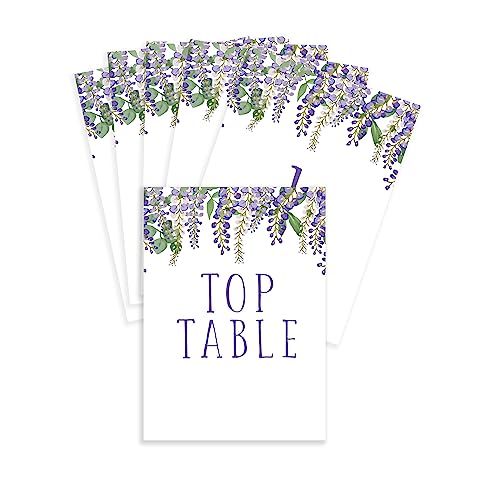 Wedding table numbers | wisteria table numbers for wedding tables | Set of 1-25 & Top Table cards | illustrated with purple + greenery for rustic country barn reception
