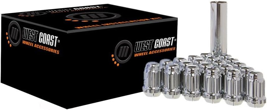 1/2" Bulge Acorn Spline Lug Nuts 1.38" 5 Lug Install Kit Chrome