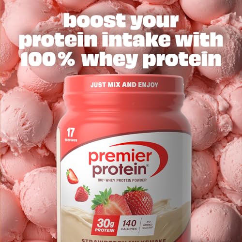 Image of Premier Protein Powder, Strawberry, 100% Whey, 30g High Protein, 17 Serving | No Added Sugar, Supports Muscle Health, Soy & Gluten-Free, 1.44 lb