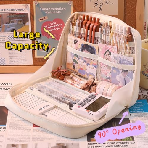 Image of Fcteap Pencil Case Pouch Box Cute Kawaii Large Capacity Aesthetic Zipper Pen Holder Organizer Bag for Office Workspace Supplies Desk Accessories Travel (Green)