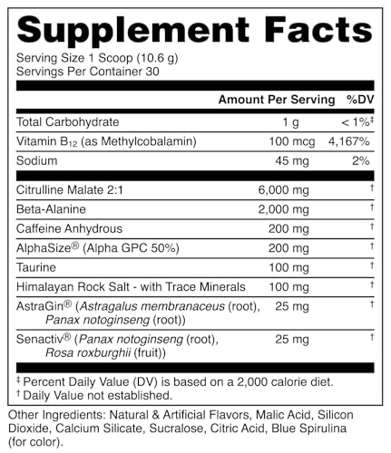 Image of Bucked Up Pre Workout Freedom Pop | 200mg Caffeine with Citrulline Malate Beta Alanine AlphaSize and Taurine | Pre Workout Powder (30 Servings)