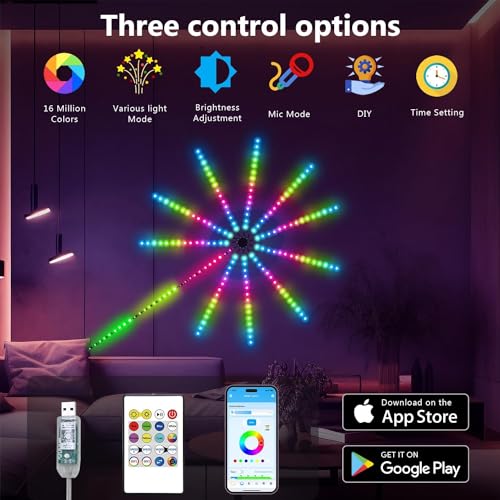 Image of XERGY Led Firework Lights, Smart Indoor Led Strip Lights Dimmable with Flow RGB Color,Firework Dynamic Scenes and App Music Sync,DIY Led Lights for Room Party Christmas Lights,(5V, USB Powered)