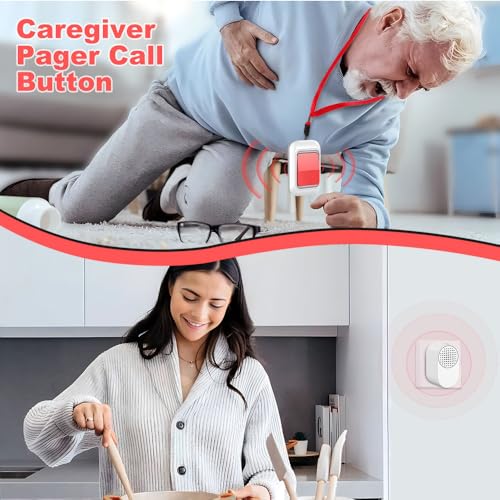 Caregiver-Pager-Life-Alert-Bell-Wireless-Caregiver-Call-Button-SOS-Alert-Bed-Alarm-Monitoring-Emergency-Panic-Call-Bell-Button-Waterproof-Fall-Alert-Devices-Systems-for-Seniors-at-Home