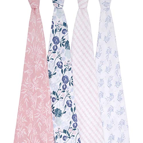 Image of aden + anais Essentials Muslin Swaddle Blankets for Baby Girls and Boys, Newborn Receiving Blanket for Swaddling, 100% Cotton Baby Swaddle Wrap, 4 Pack, Flowers Bloom