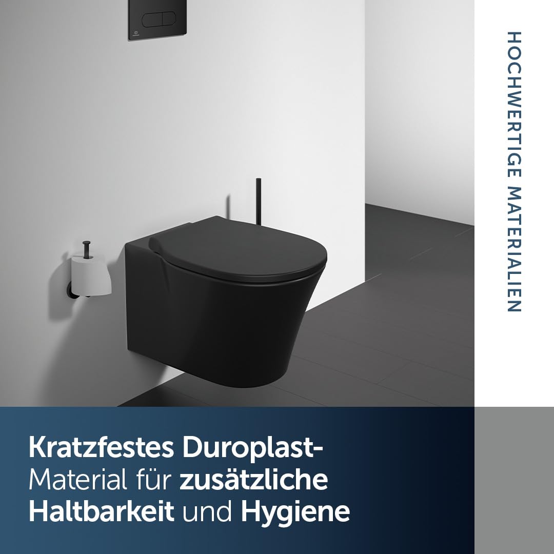 Ideal Standard Connect Air WC-Sitz mit Softclose, Wrapover – Schwarz Matt | Abnehmbarer WC-Sitz mit Absenkautomatik (Softclose) und robusten Edelstahl-Scharniere, E0368V3