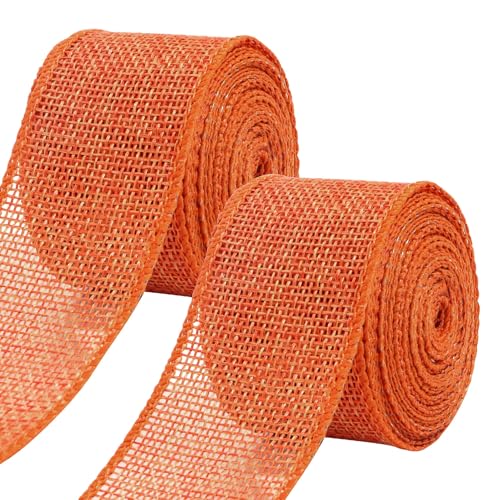 Loomesh Wired Burlap Ribbon for Crafts Orange Jute Rustic Line Ribbons for Outdoor Home Tree Garland Wreath Wedding Mason Jar Decoration Gift Wrapping 1.5 inch 10 Yards (2 Rolls)