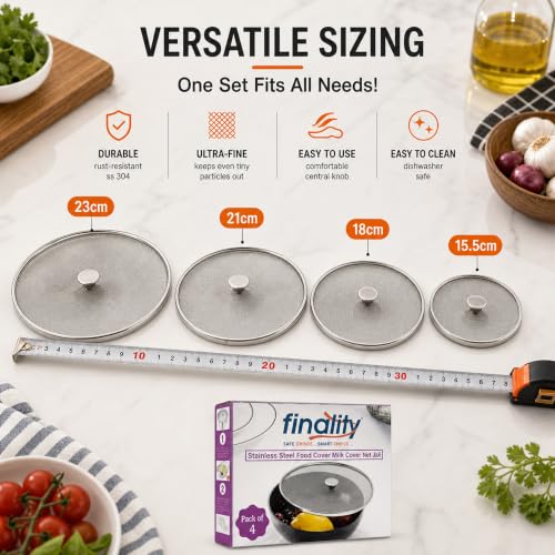 Image of finality Stainless Steel Food Cover Milk Cover Jali Multipurpose Net Lid Set of 4, Silver Color (Food Cover With Knob)