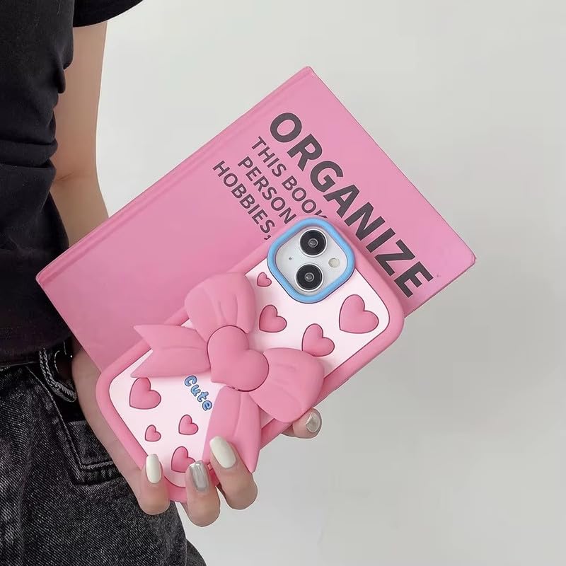 Image of COVERLY for iPhone 12 Pro 3D Love Cute Heart Butterfly Case,Full Protective Pink Coquette Bowknot Folding Desktop Stand Beautiful Doll Soft Silicone Aesthetic Back Cover for Apple iPhone 12 Pro