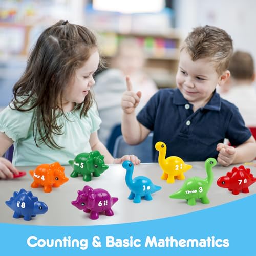 Image of USATDD Numbers Matching Dinosaur Toy 1-10 Counting Sorting Game Double-Sided Dino Fine Motor Toys Number Recognition Learning Toy, Christmas Stocking Stuffers for for Kids Boys Girls