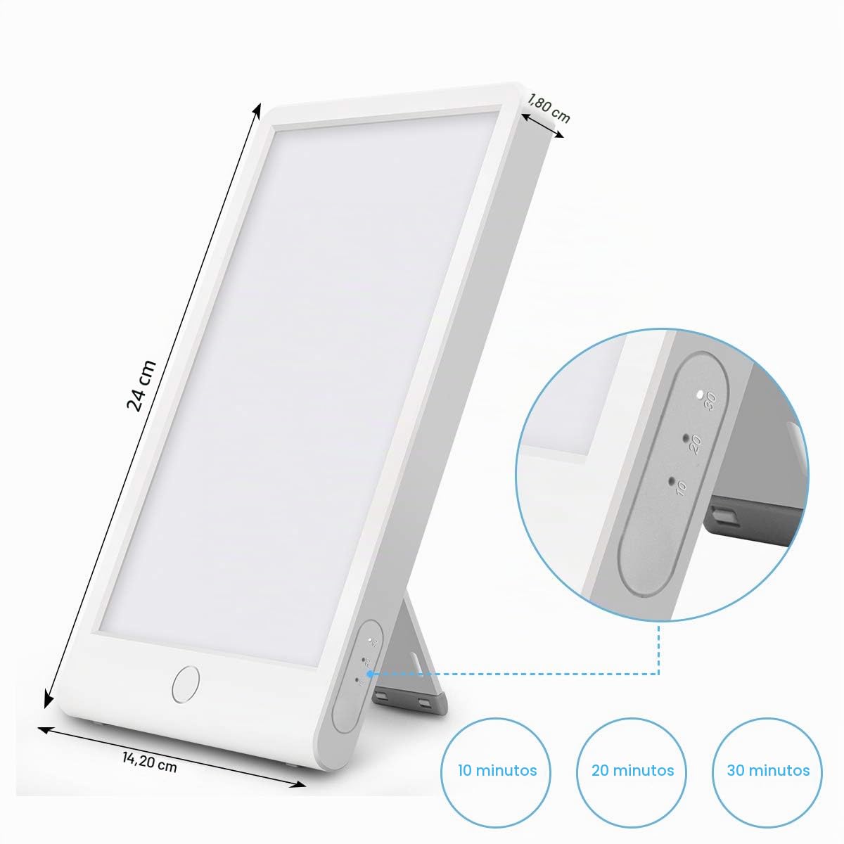 Lámpara de terapia de luz, SMY Iluminación de luz azul y luz LED azul ajustable, Tablet One Touch con temporizador, 100% libre de rayos UV