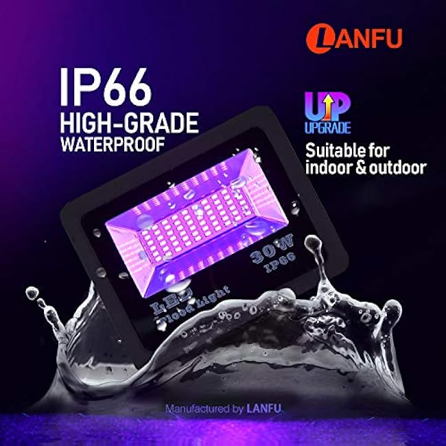 LANFU 2Pack 30w LED Black Light Blacklight for Fluorescent Neon Glow in The Dark High Power LED Flood Light IP65 with Plug for Birthday,Bar,Party Supplies,Aquarium(Upgrade Reflector)