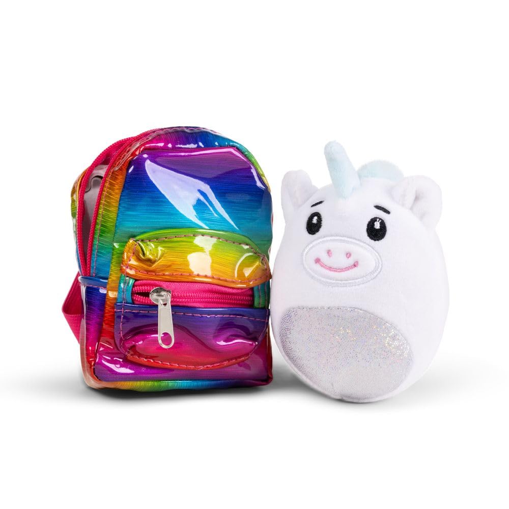 Keycraft Unicorn Fluff White Plush Toy with Mini Backpack, Stuffed Animal Bag for Kids