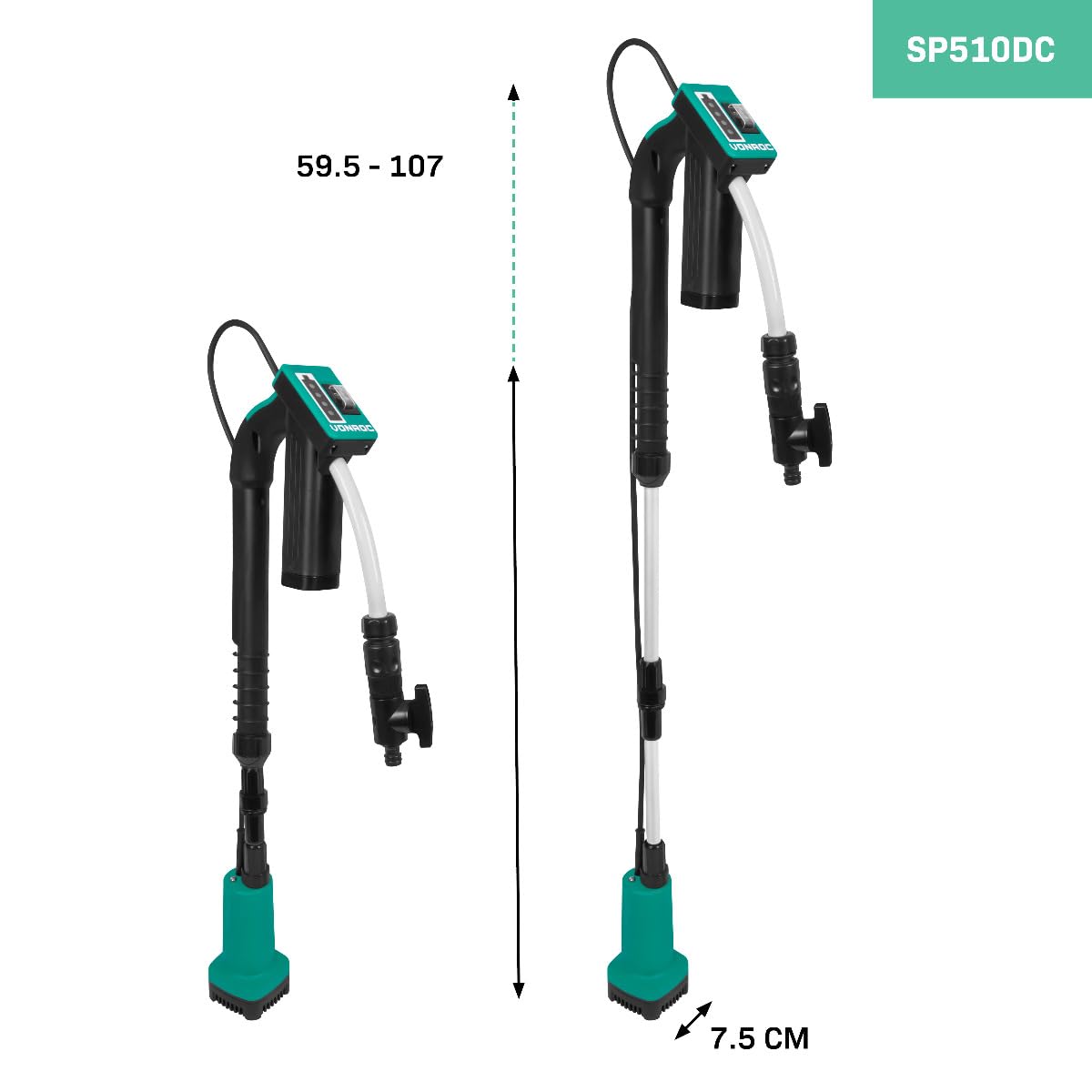 VONROC Pompa Sommersa per Barile da Pioggia 12V | Senza Fili, 1500 l/h, Batteria e Caricabatterie Inclusi | Irrigazione Giardino, Orto, Piscina, Barca | Pompa Acqua Portatile