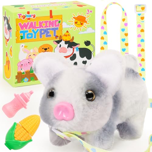 Tagitary Plush Toys Interactive Pig Toys for Kids,Walking Pet Toys Can Make Sound,Wag Tail and Twitch Nose, Realistic Stuffed Toys with Leash,Birthday Gift for...