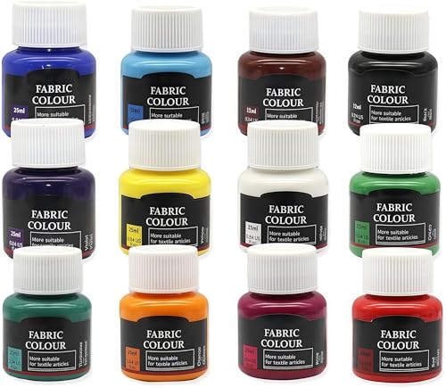 Pinturas de tela resistentes a los lavados, pintura textil para pintar, 12 x 25 ml, para usar textiles oscuros y claros