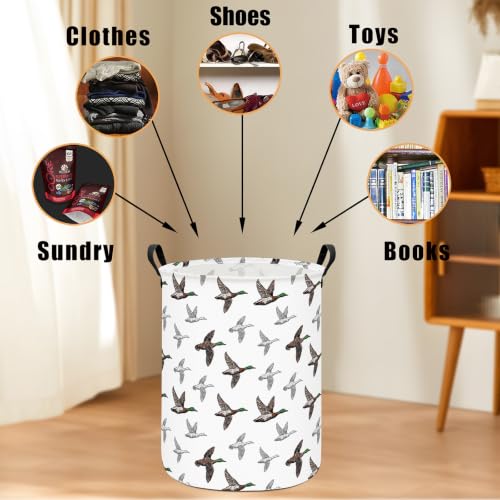 Image of Round Laundry Basket Collapsible Storage Hamper Organizer Mallard Duck | Waterproof Canvas Foldable Baskets with sturdy Handles Multi-scene Organizer for Home Play Bedroom Gift Bin