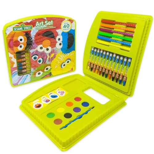 Sésamo Street - Estuche de 43 piezas, juego de arte de viaje para niños, incluye marcadores, ceras, pegatinas y acuarelas, regalo para niños, a partir de 3 años