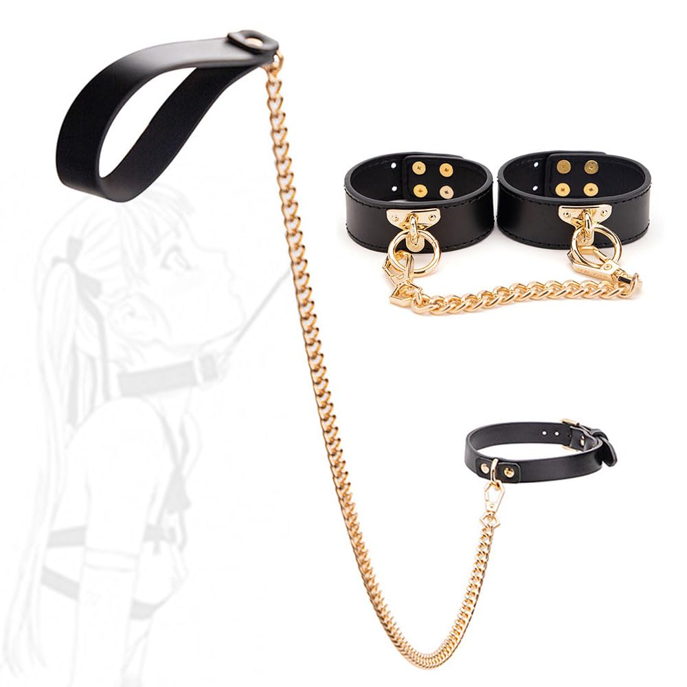 HUNTVE Collier chaîne en Cuir réglable S`M Toy et bracelet en cuir pour Femmes hommes