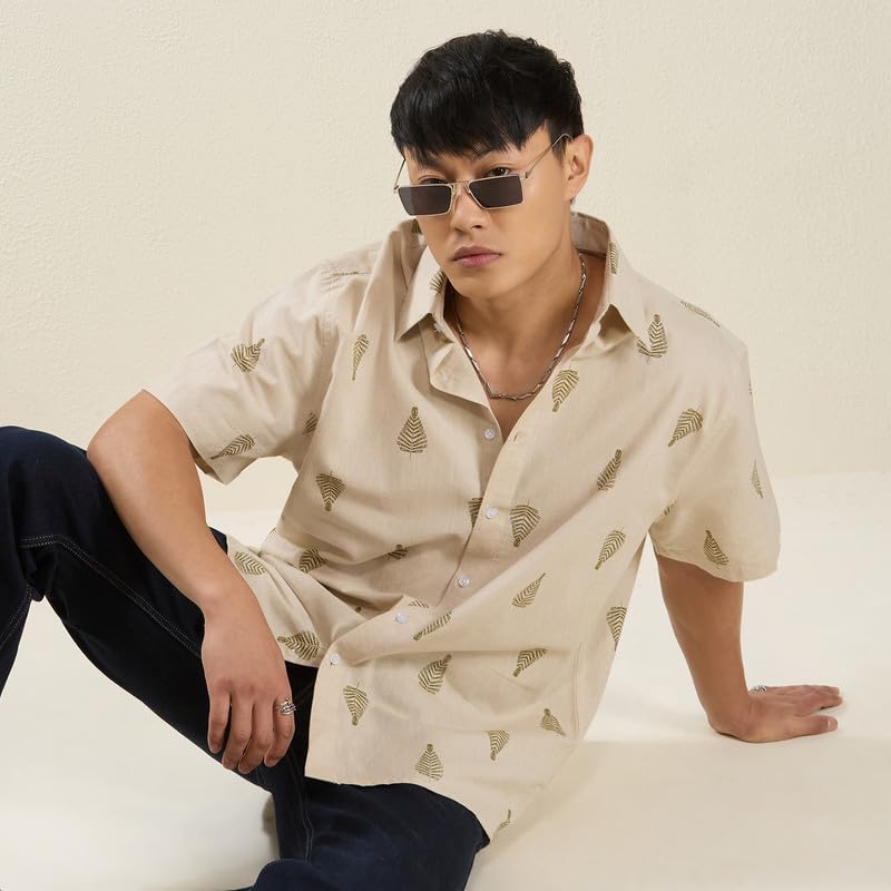 Image of MARK & ALBERT Men's Half Sleeve Linen Slim Fit Shirt