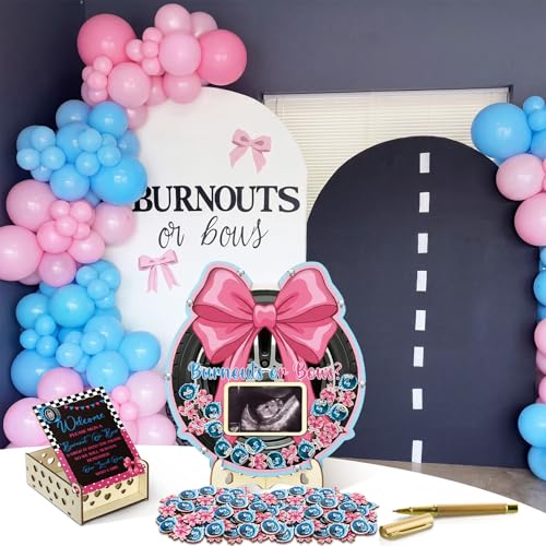 Image of Wenqik 63 Pcs Burnouts or Bows Baby Shower Guest Book Alternatives Set Baby Shower Decorations with Photo Frame Sonogram Frame Keepsake 60 Wood Slices Guest Book for Birthday