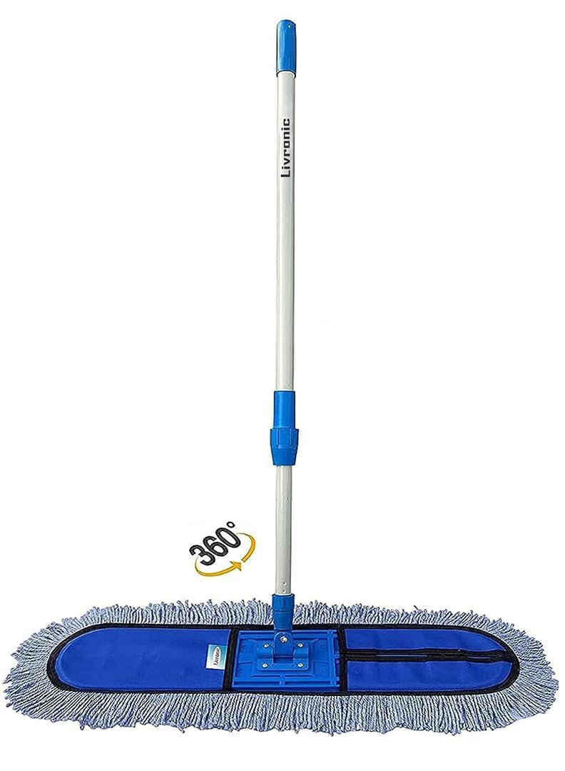 Livronic® Plastic Wet and Dry Cotton Floor Mop with 4Ft Long Handle with 360 Degree Movement Which Allows You to Clean Every Corners Easily Hospitals etc (Pack of 1) (18 INCH MOP with 4 FEET Handle)