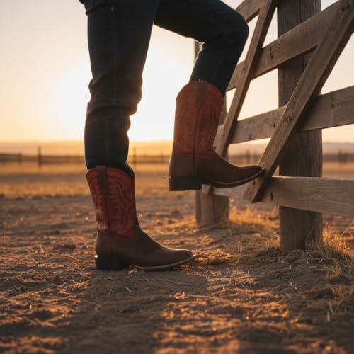Image of SUREWAY Western Cowboy Boots for Men, Square Toe with Classic Embroidery