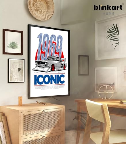 Image of BLINKART Nissan Skyline (1969) CarFramed Posters Gift Items Boys Room Wall Decoration Bedroom Office Studio Synthetic Wood Frame & Acrylic Glass Ready to Hang - 18x12 Inch, (A4 Size) - CAR-175