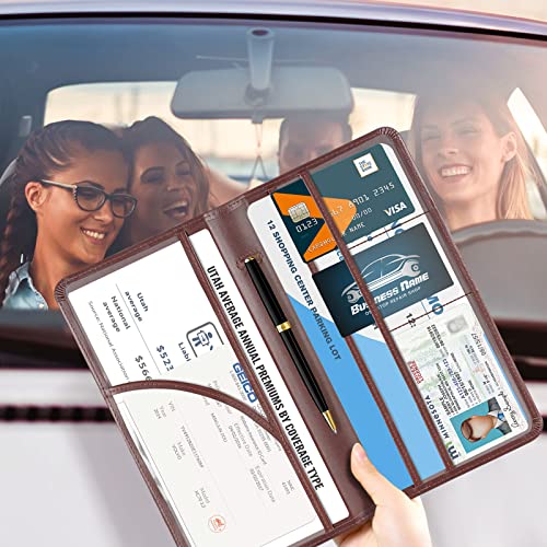 Image of CoBak Premium Faux Leather Car Document Holder with Magnetic Closure and 6 Compartments | Vehicle Glove Box Organizer, Auto Truck Compartment Document Case with Magnetic Closure for Insurance & Driver License