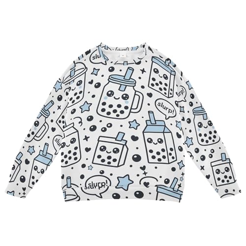 JUNZAN Cute Boba Tea Stars Kids Girls Sweatshirt Hoodie Crewneck Boys Sweat Shirt Camping 4T