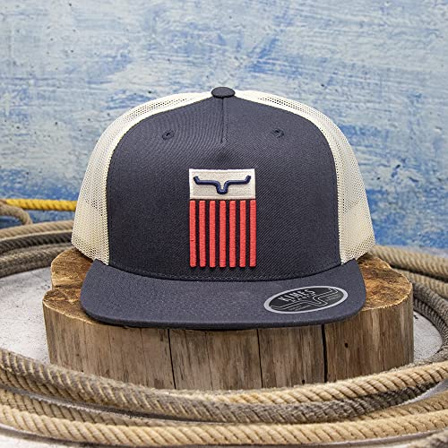 Image of Kimes Ranch Men's Cody Embroidered Flag Logo Mesh-Back Trucker Cap