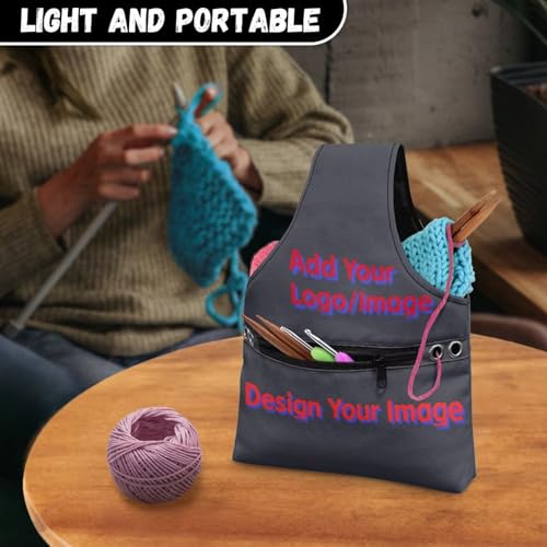 Image of ZUXONGSY Custom Knitting Bag for Knitting Tote Bag Lightweight Customized Picture Yarn Tote Bags for Crocheting Personalized Customization Knitting Yarn Storage Bag Organizer